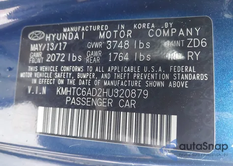 2017 Hyundai Veloster Value Edition z USA, uszkodzony, nr VIN KMHTC6AD2HU320879